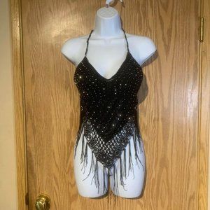 Y2K FRINGE RHINESTONE TIE TOP